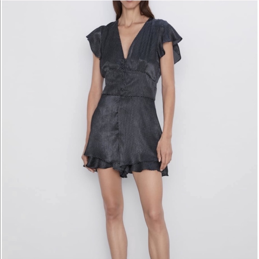 Zara Jumpsuit With Polka Dots And Ruffles